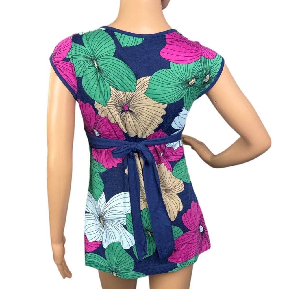 Charlotte Russe Y2K Floral Empire Waist Tunic Top Tie Back Stretch Size M Boho - Picture 4 of 8
